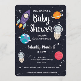 Sloth Space Navy Galaxy Babydusche Einladung