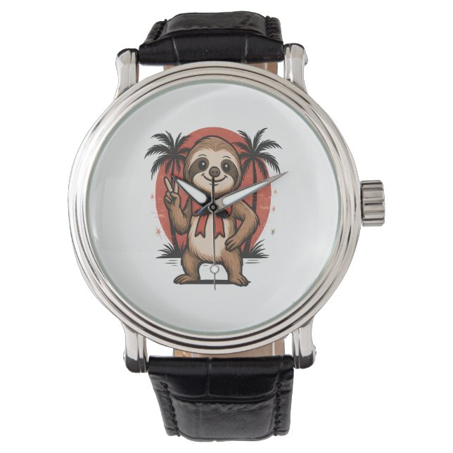 Sloth Summer Beach Rocking Armbanduhr (Vorderseite)