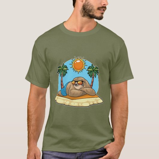 Sloth Summer Palmen T-Shirt (Vorderseite)