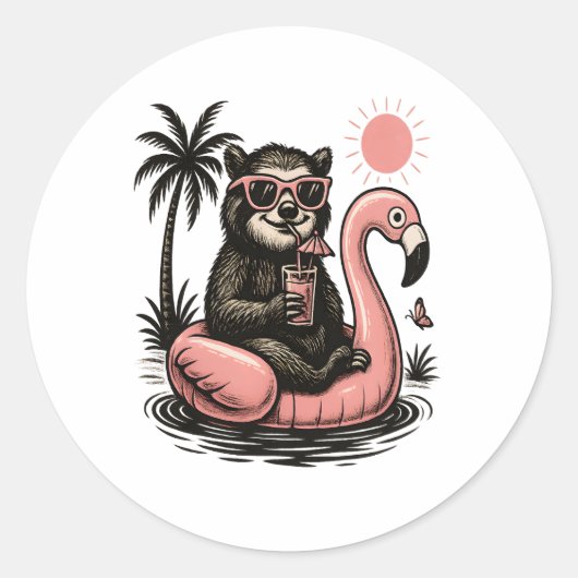 Sloth Summer Vibes Runder Aufkleber (Vorderseite)