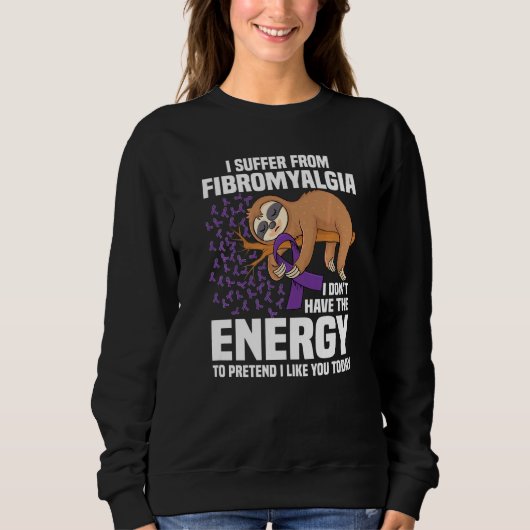 Sloth Support Lila Ribbon Krieger Fibromyalgie A Sweatshirt (Vorderseite)