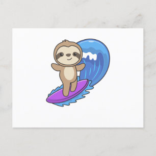 Sloth Surf Waves Riding Sweet Sloths Postkarte