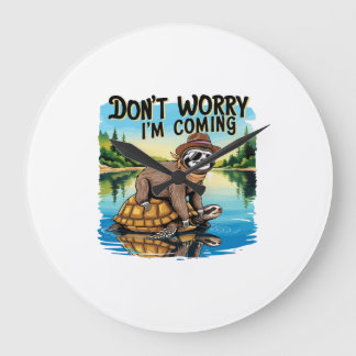 Sloth T-Shirt- Don't Worry I'm Coming Große Wanduhr