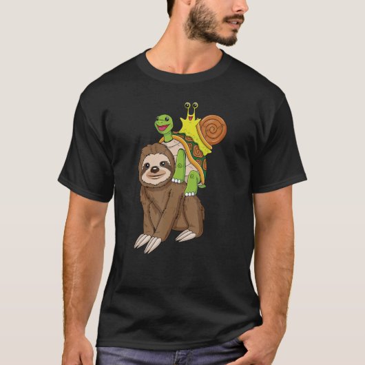 Sloth Turtle Snail Piggyback Running Riding Team 1 T-Shirt (Vorderseite)
