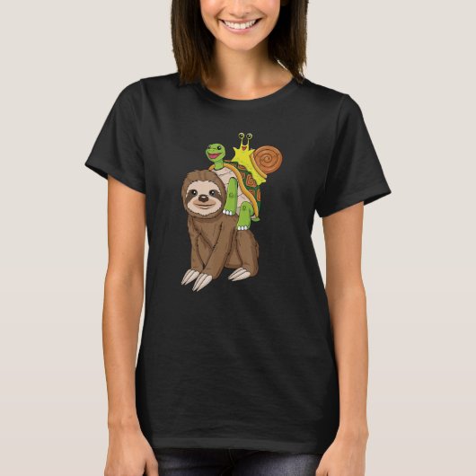 Sloth Turtle Snail Piggyback Running Riding Team T-Shirt (Vorderseite)