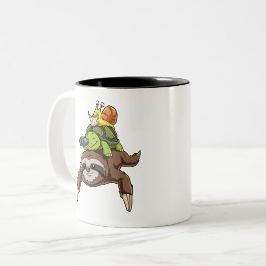 Sloth Turtle Snail Shirt Piggyback Running Riding Zweifarbige Tasse (Vorderseite Links)