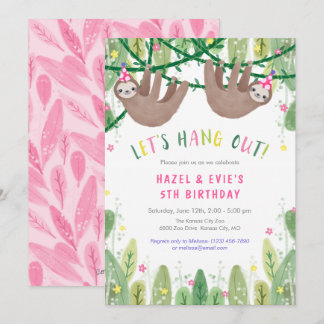Sloth TWIN GIRL Geburtstagsparty in Rosa und Weiß Einladung