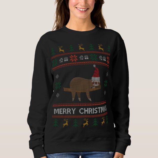 Sloth Ugly Christmas Sweater Slow Sloth Santa Sweatshirt (Vorderseite)