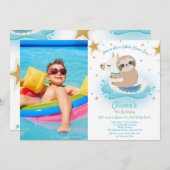 Sloth und Llama Pool Party Geburtstag Boy Foto Einladung (Vorne/Hinten)