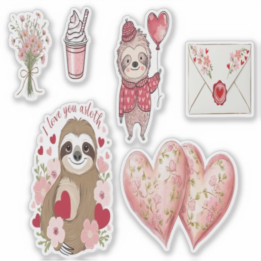 Sloth Valentine Set Stickers Aufkleber (Vorderseite)