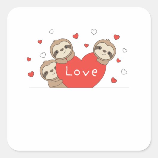 Sloth Valentine's Day Heart Liebe Niedliche Sloths Quadratischer Aufkleber (Vorderseite)