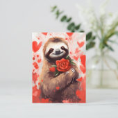 Sloth Valentinstag Postkarte (Stehend Vorderseite)