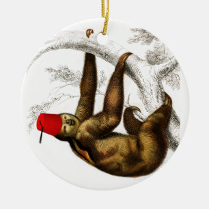 Sloth Wearing Fez Absurd Vintage Funny Keramik Ornament