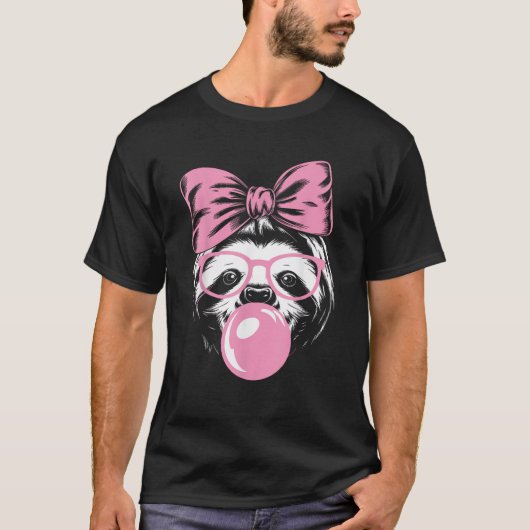 Sloth Wearing Glasses and Blowing Pink Bubble Gum  T-Shirt (Vorderseite)