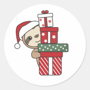 Sloth Weihnachtsgeschenk Winterspiele Runder Aufkleber