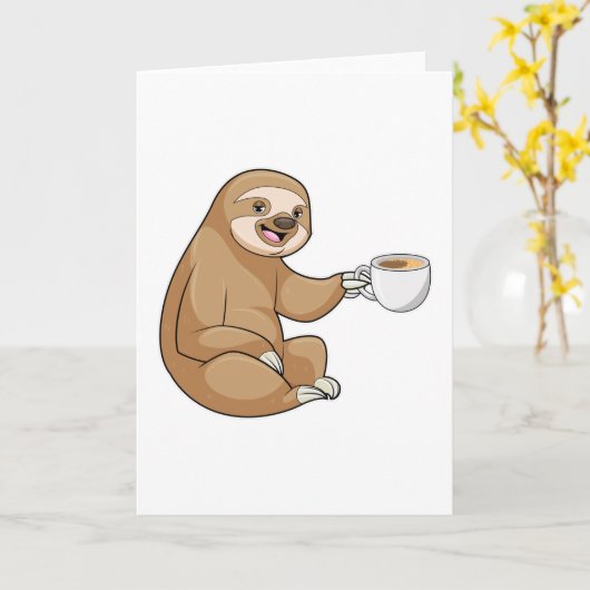 Sloth with Cup of Coffee Karte (Gelbe Blume)