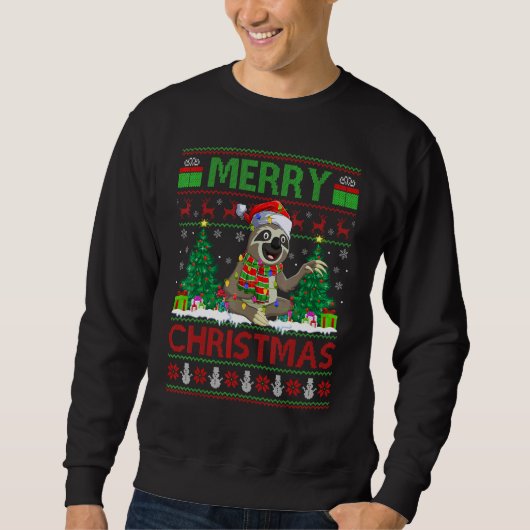 Sloth Xmas Tree Lights Ugly Santa Sloth Christma Sweatshirt (Vorderseite)