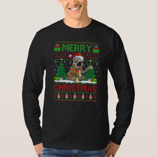 Sloth Xmas Tree Lights Ugly Santa Sloth Christmas T-Shirt (Vorderseite)