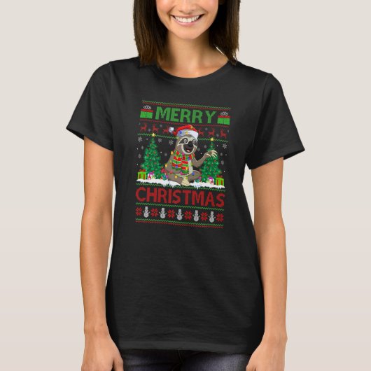 Sloth Xmas Tree Lights Ugly Santa Sloth Christmas T-Shirt (Vorderseite)