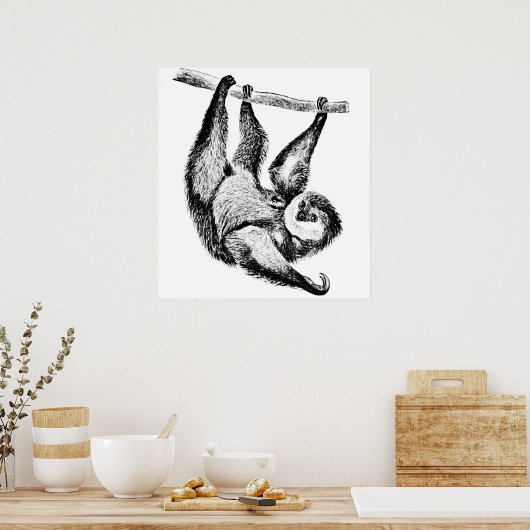 Sloth Zeichnend Illustration Poster (Küche)