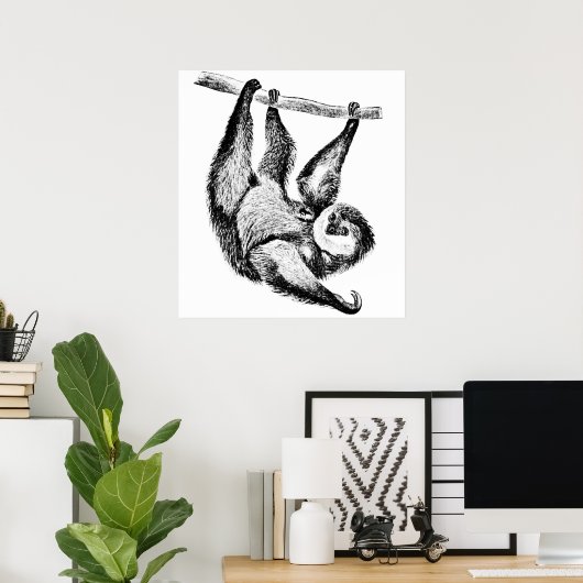 Sloth Zeichnend Illustration Poster (Heimbüro)
