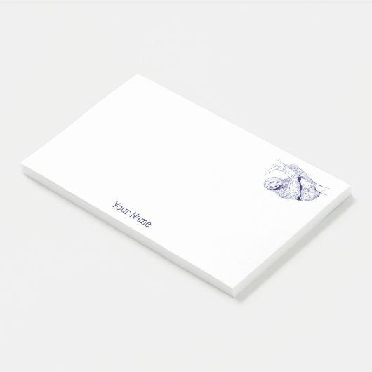 Sloth Zeichnend Lithograph #1 Blue Post-it Klebezettel (angewinkelt)