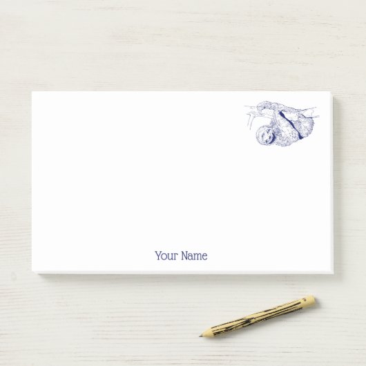 Sloth Zeichnend Lithograph #1 Blue Post-it Klebezettel (Auf Schreibtisch)