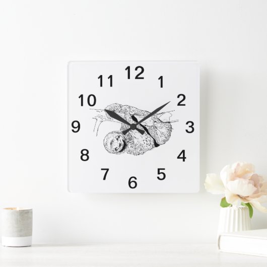 Sloth Zeichnend Lithograph #1 Quadratische Wanduhr (Zuhause)