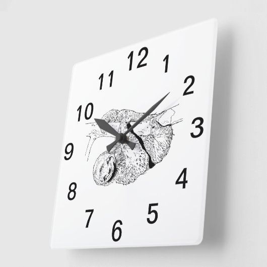 Sloth Zeichnend Lithograph #1 Quadratische Wanduhr (Winkel)