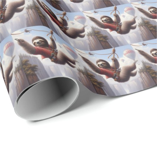 Sloth Ziplining Geschenkpapier (Rolleneckpunkt)