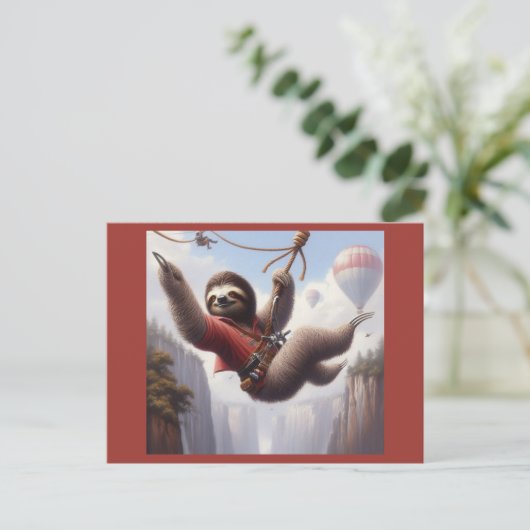 Sloth Ziplining Postkarte (Stehend Vorderseite)
