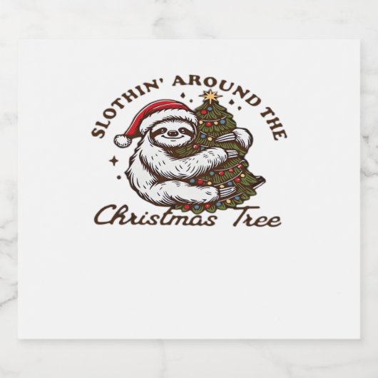 Slothin rund um den Weihnachtsbaum, Weihnachten Schaumweinetikett (Einzelnes Label)
