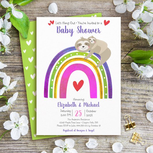 Sloths Boho Rainbow Baby Shower Moderne Niedliche  Einladung