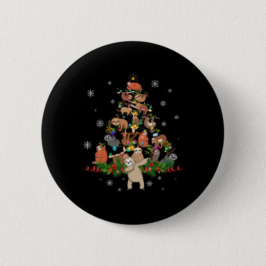 Sloths Christmas Tree Lights Fun Sloths Xmas Gesch Button (Vorderseite)
