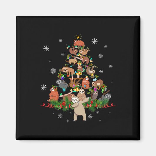 Sloths Christmas Tree Lights Fun Sloths Xmas Gesch Magnet (Vorne)