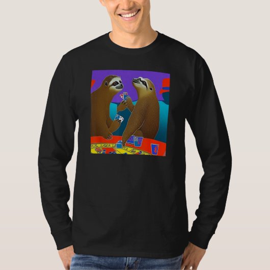 Sloths Playing Poker Cards Gambling I Love Sloths T-Shirt (Vorderseite)