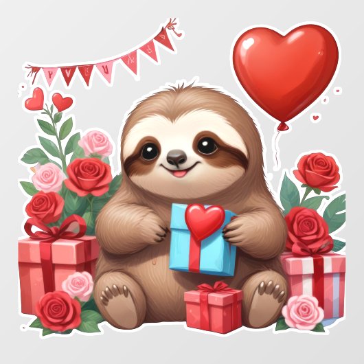 Sloths Valentinüberraschung Fensteraufkleber (Blatt)