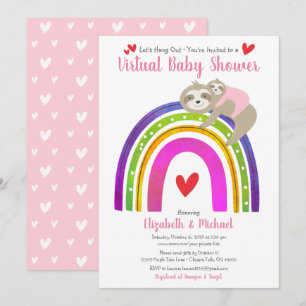 Sloths Virtual Girl Baby Dusche Niedlich Boho Rain Einladung