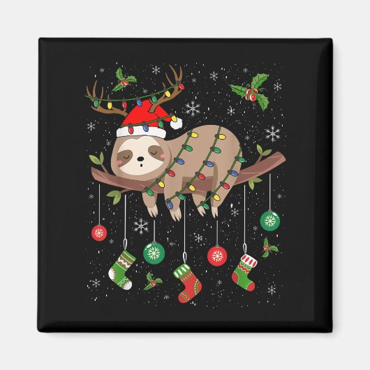 Sloths Xmas Lighting Reindeer Santa Hat Sloth Chri Magnet (Vorne)