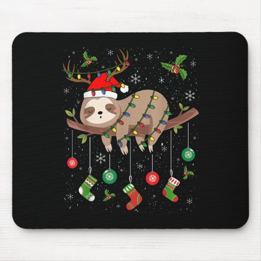 Sloths Xmas Lighting Reindeer Santa Hat Sloth Chri Mousepad (Vorne)