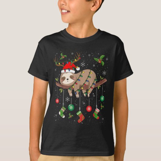 Sloths Xmas Lighting Reindeer Santa Hat Sloth Chri T-Shirt (Vorderseite)
