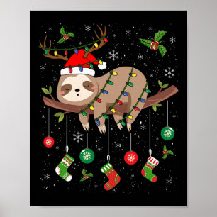Sloths Xmas Lighting Rentier Weihnachtsmannmütze S Poster