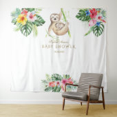 SlothTropical Floral Baby Shower Foto Booth Prop Wandteppich (Beispiel (Horizontal))