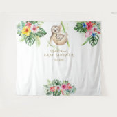 SlothTropical Floral Baby Shower Foto Booth Prop Wandteppich (Vorderseite (Horizontal))
