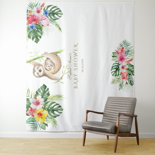 SlothTropical Floral Baby Shower Foto Booth Prop Wandteppich (Beispiel)