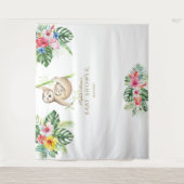SlothTropical Floral Baby Shower Foto Booth Prop Wandteppich (Vorderseite)