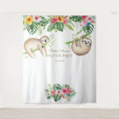 SlothTropical Floral Birthday Foto Booth Prop Wandteppich (Vorderseite)