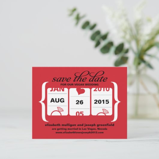 Slotmaschine Save the Date - Hochfahren Ankündigungspostkarte (Stehend Vorderseite)