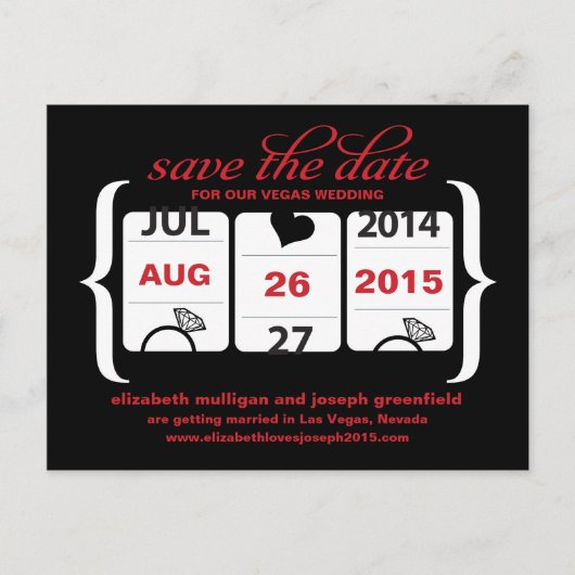Slotmaschine Save the Date - Hochfahren Ankündigungspostkarte (Vorderseite)