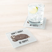 Slots| Beeilen Sie sich nicht glücklich Glasuntersetzer (Schrägansicht)